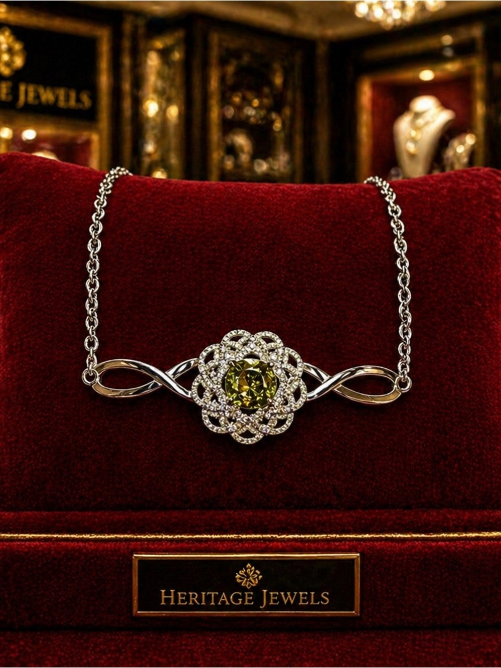 Art deco Peridot Platinum Plated Bracelet